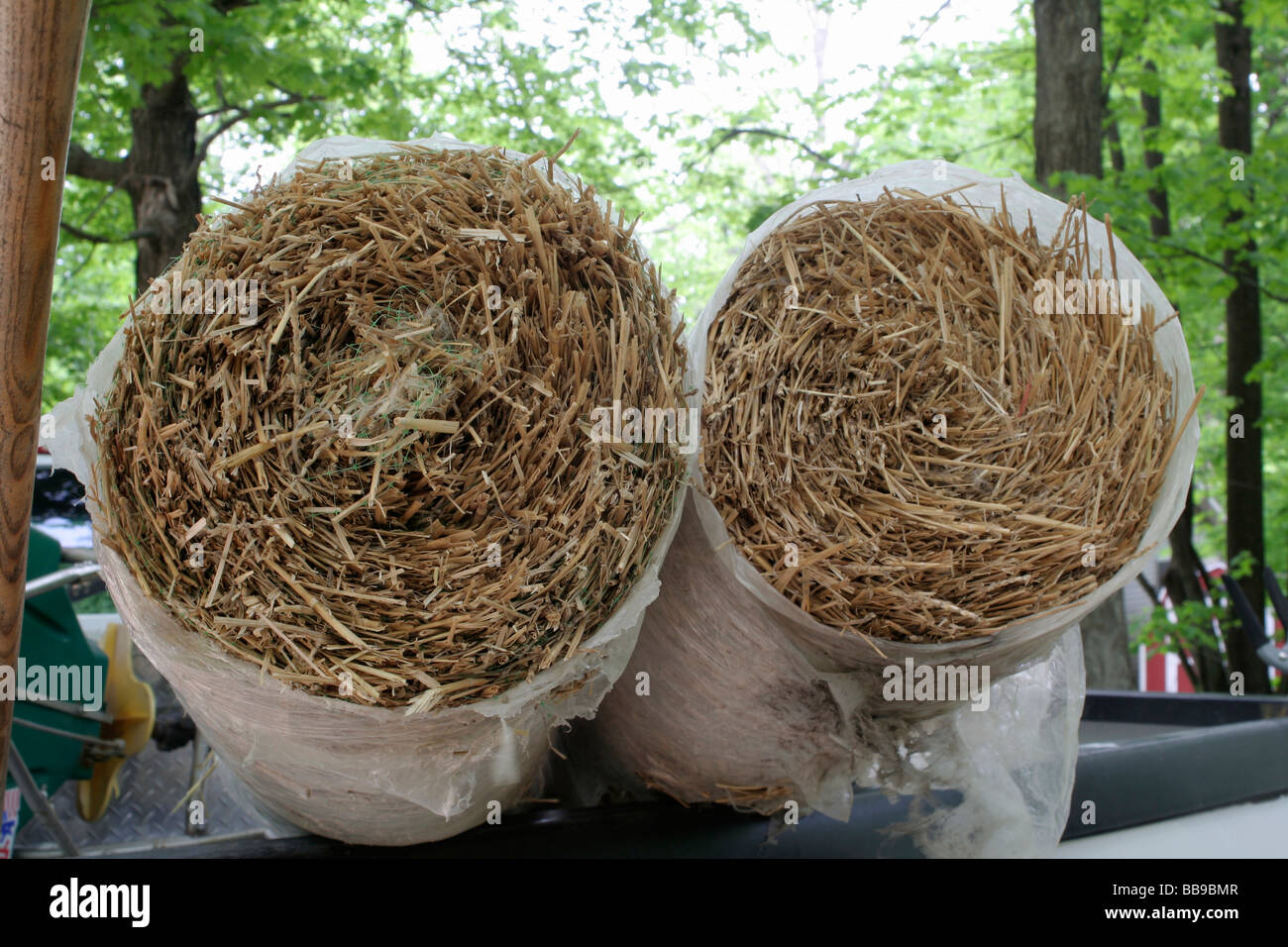 Straw mat rolls used to control erosion on new seedings Stock Photo Alamy