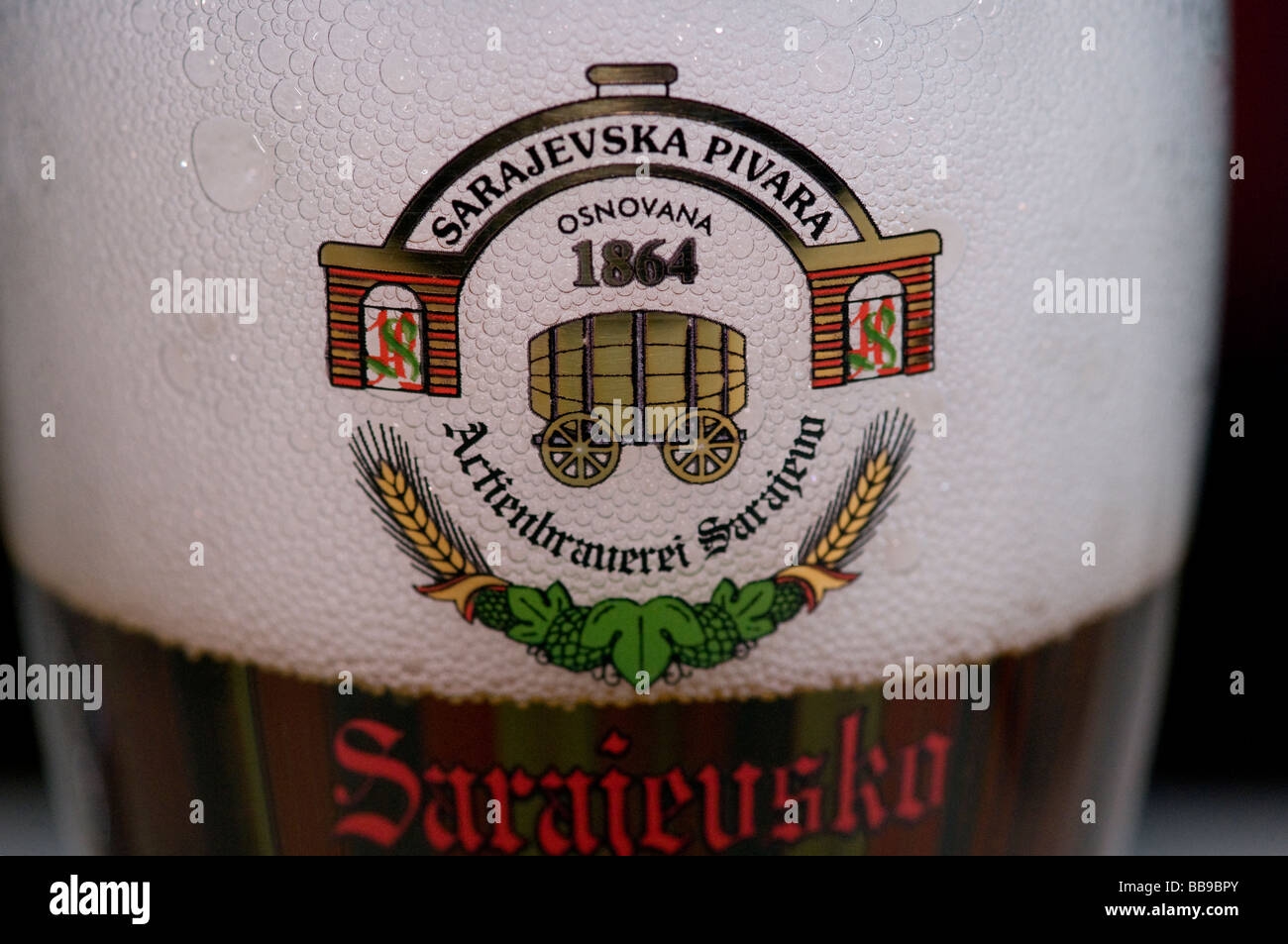 Glass of Sarajevska Pivara beer a Bosnian brewing company based in Sarajevo capital of Bosnia and Herzegovina Stock Photo