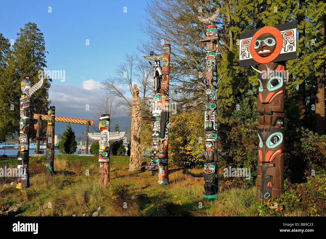 West coast First Nations totems Brockton Point Stanley Park Vancouver British Columbia Canada Stock Photo