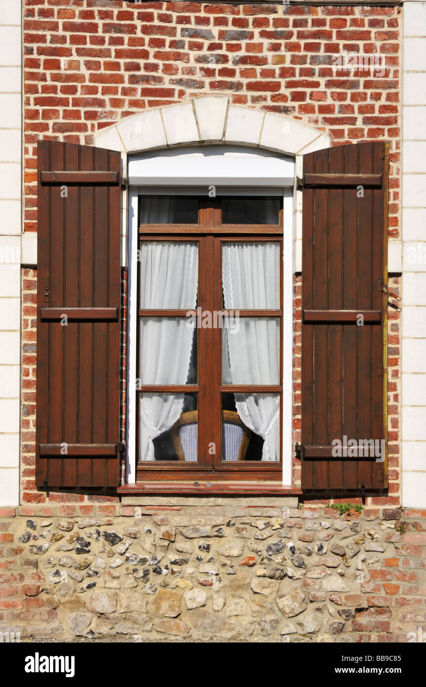 French house windown and wooden shutter Stock Photo