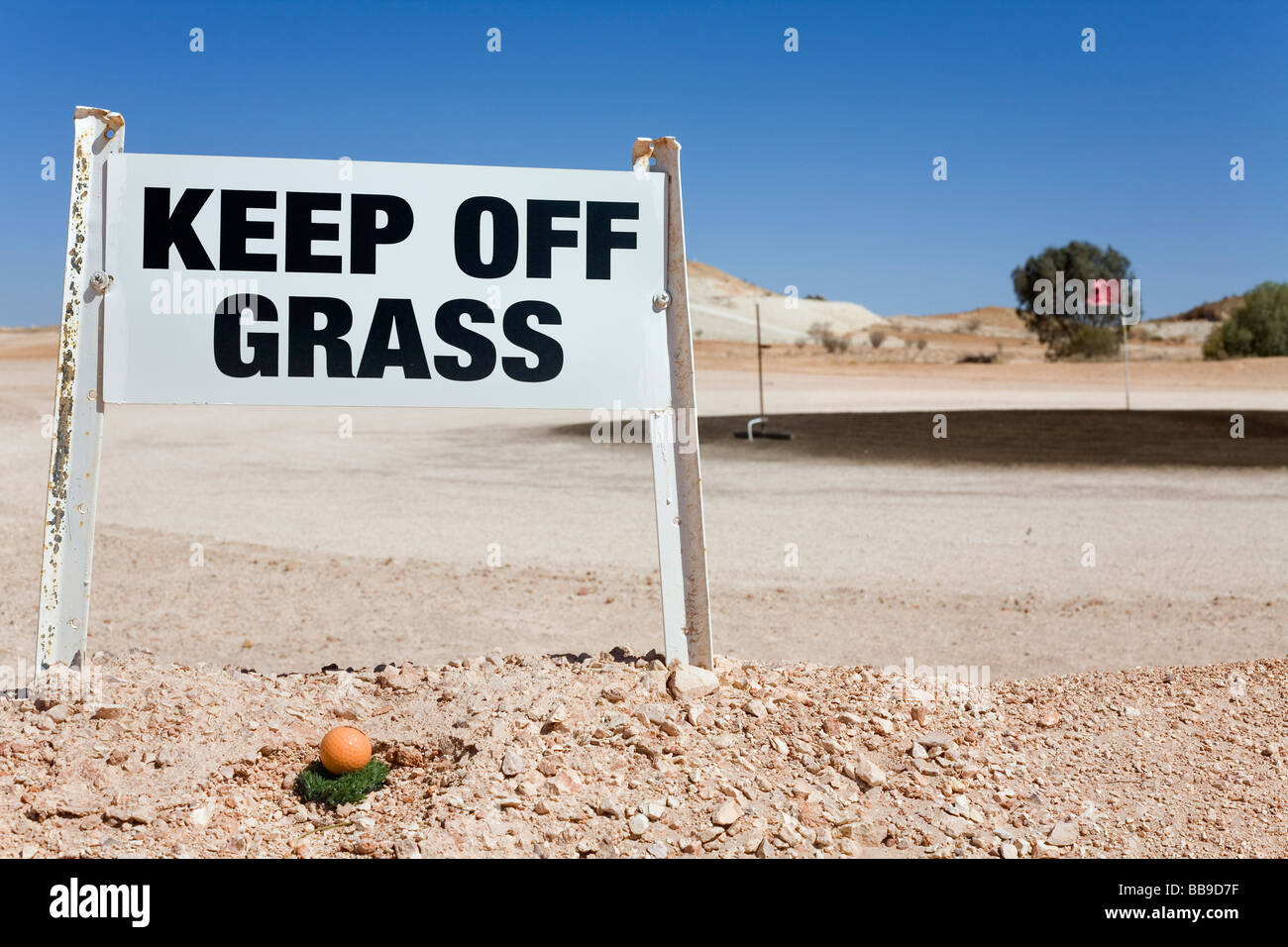 A quirky sign at the Coober Pedy desert golf course. Coober Pedy, South Australia, AUSTRALIA Stock Photo