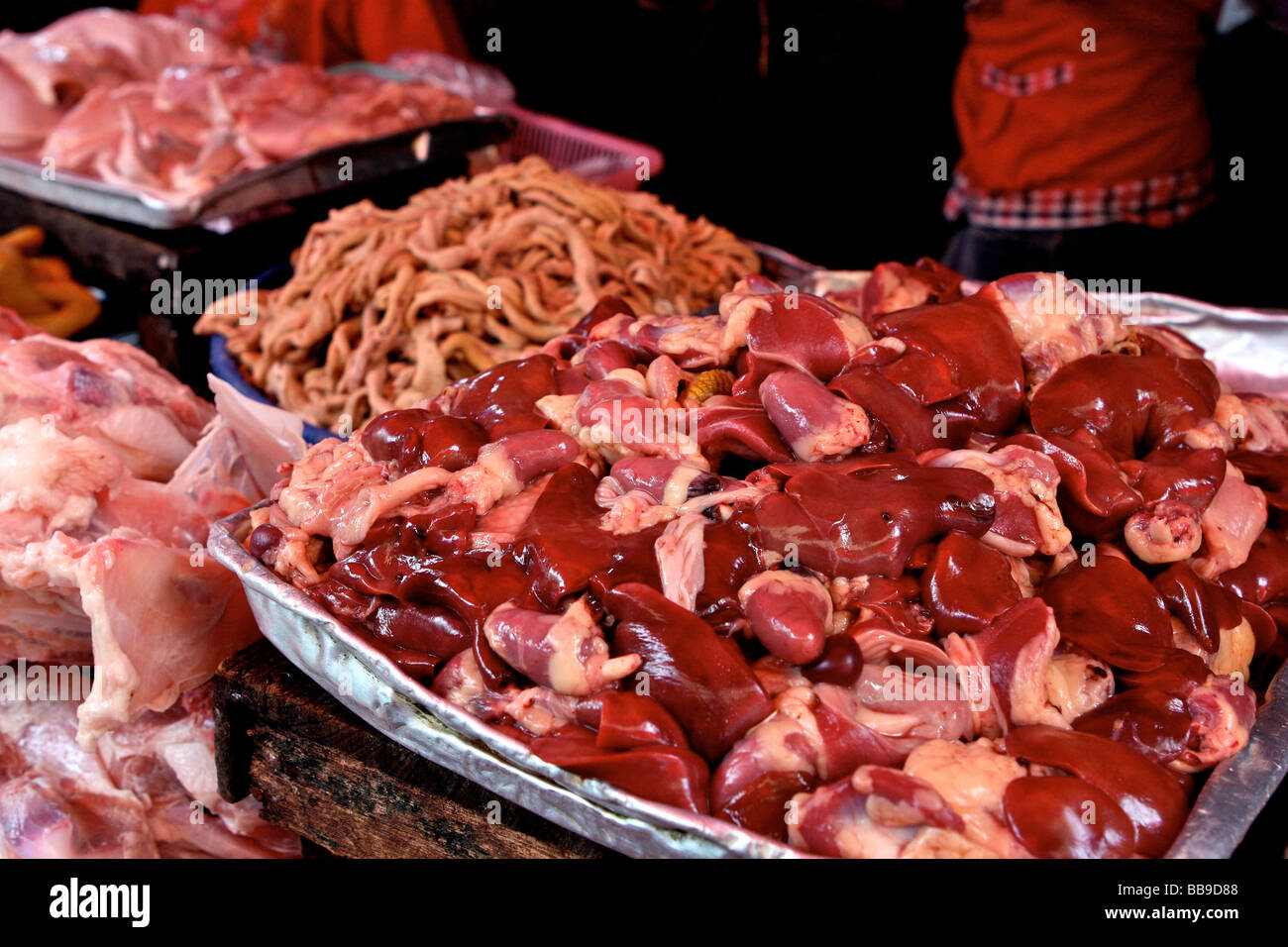 red meat and offal on the market Stock Photo