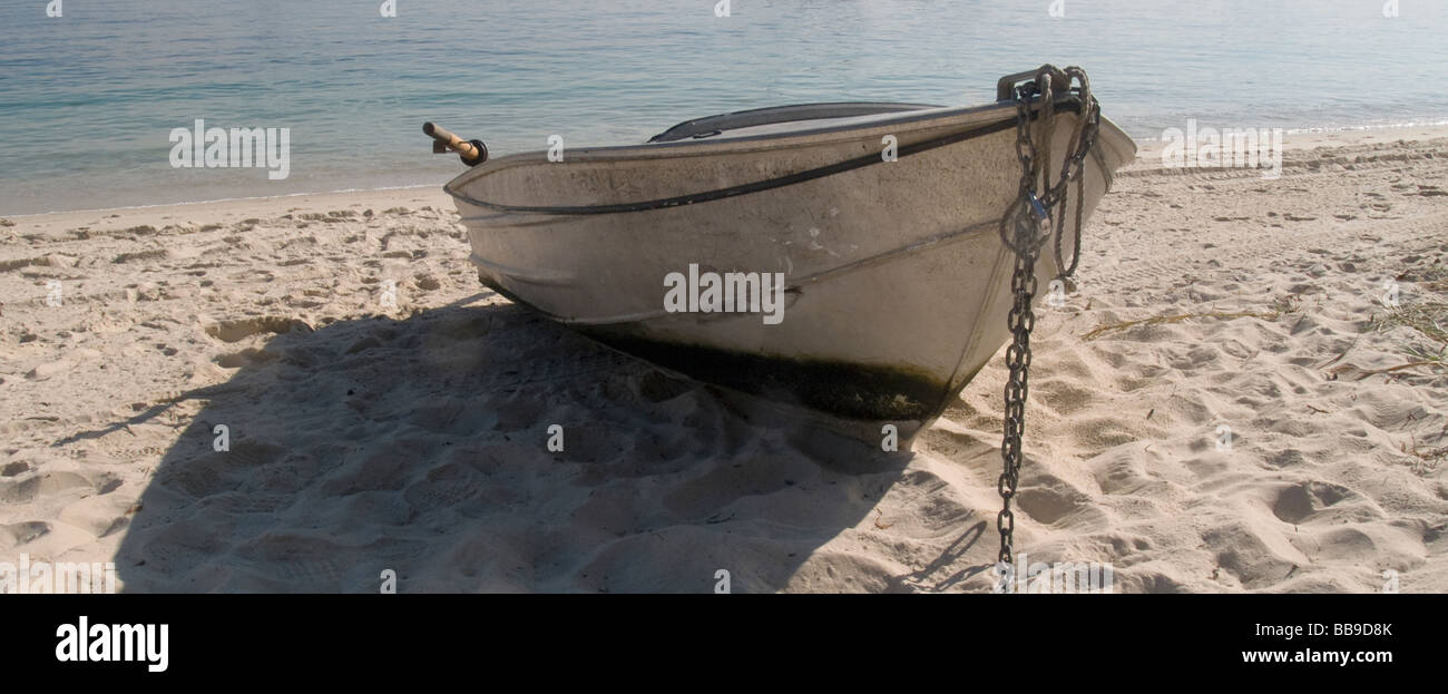 Aluminium Dinghy On Sandy Beach Stock Photo Alamy