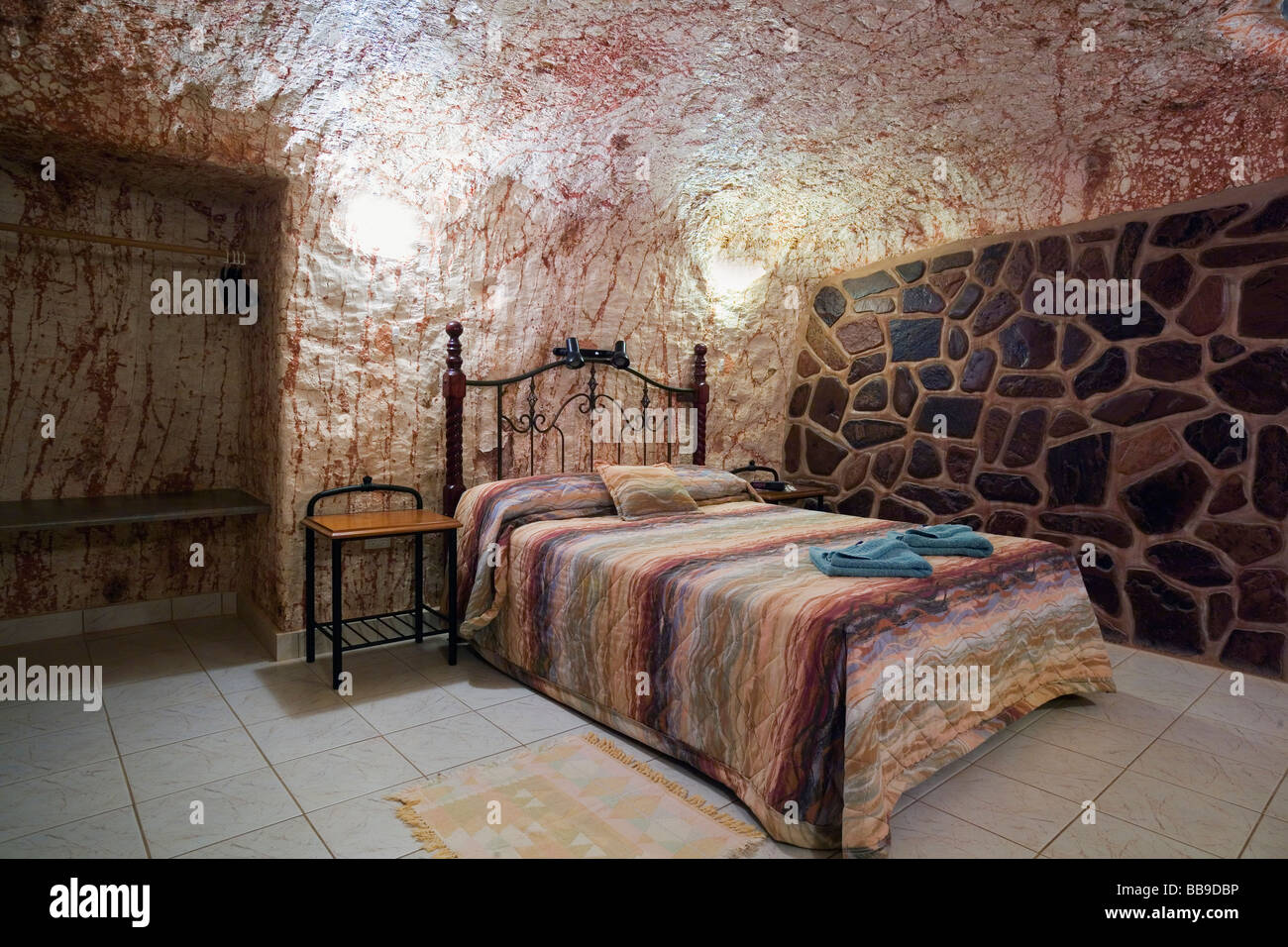 Underground room at Radeka's Downunder Dugout Motel.  Coober Pedy, South Australia, AUSTRALIA Stock Photo