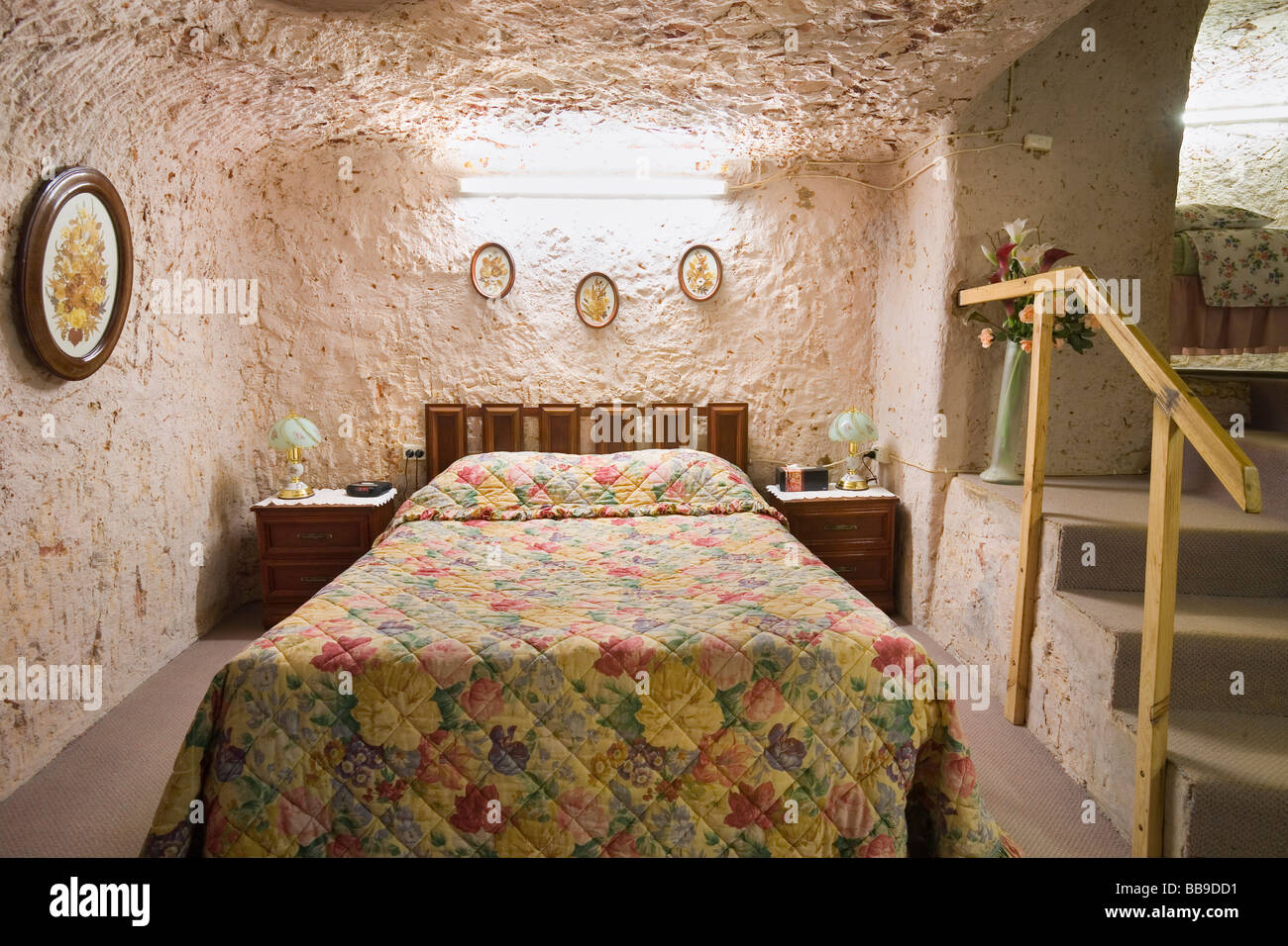 Bedroom in Faye's underground home.  Coober Pedy, South Australia, AUSTRALIA Stock Photo