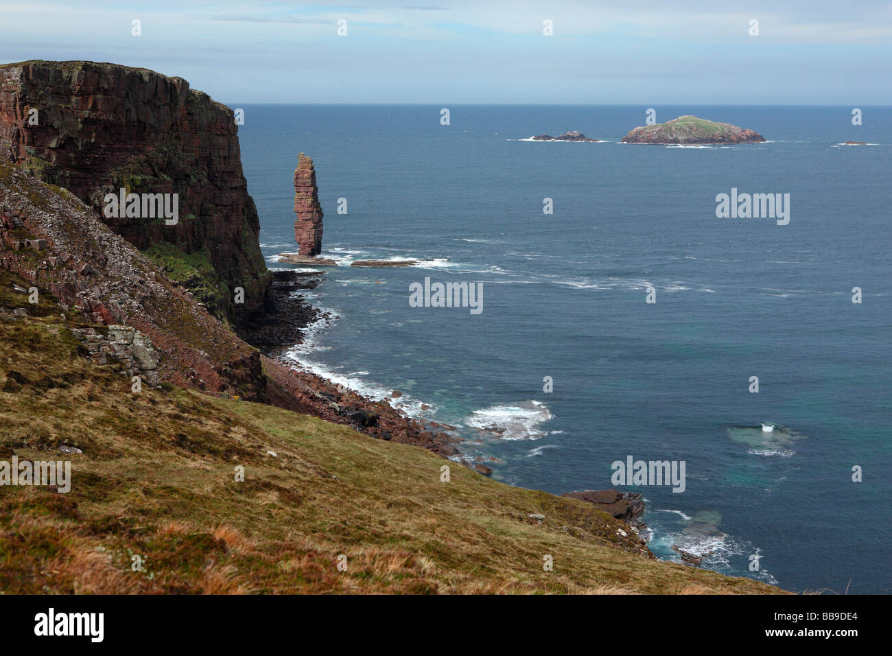 landmark sea stack Am Buachaille headland at Sandwood Bay Sutherland Northern Scotland Great Britain UK Stock Photo