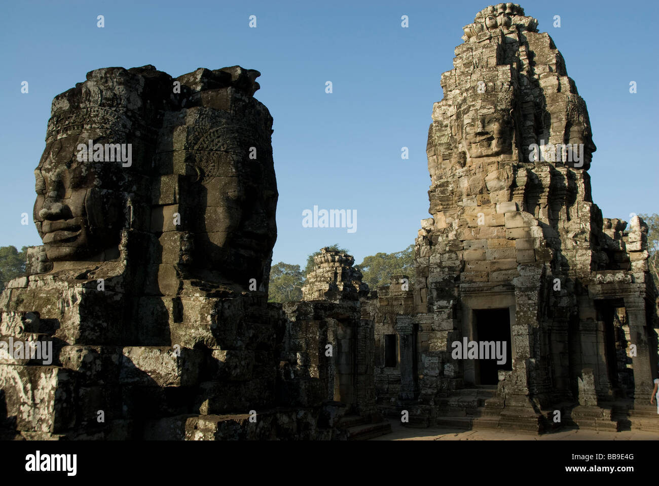 Faces of Jayavarman VII on the Bayon Temple, Angkor Thom, Angkor Wat Seam Reap Cambodia Stock Photo