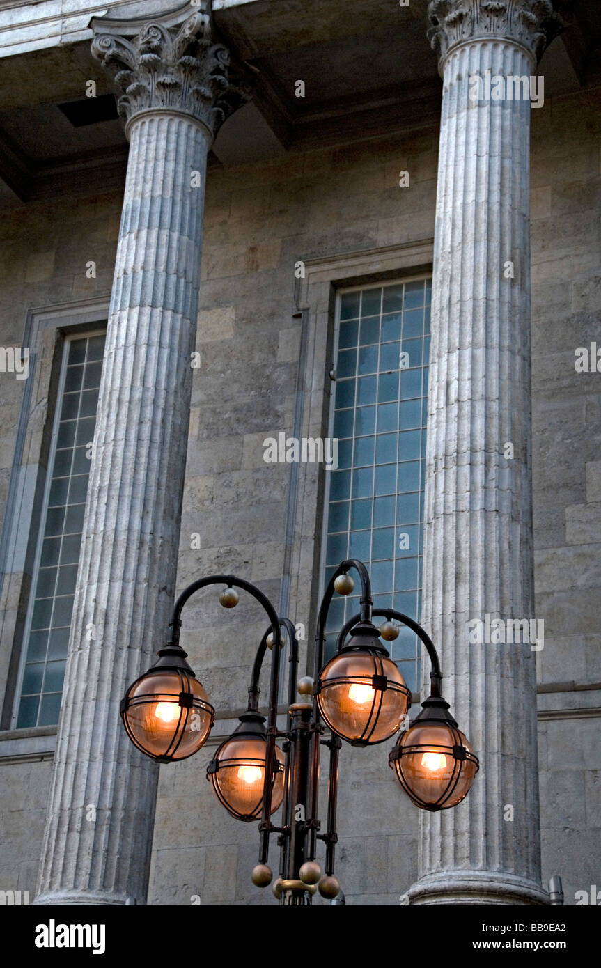 traditional street lamps outside of birmingham town hall Stock Photo