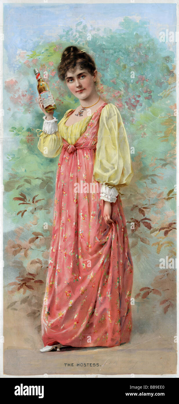 Budweiser advertisement circa 1892 for the Anheuser-Busch Brewing Company entitled “The Hostess”. Stock Photo