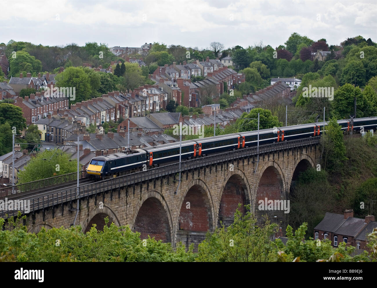 National Express train crossing Durham Viaduct, England, UK Stock Photo