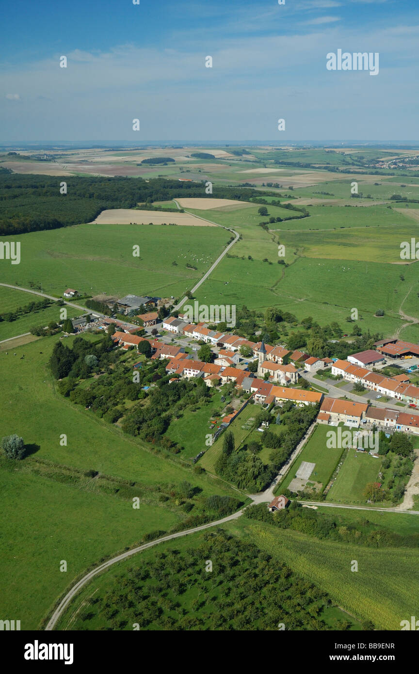 Aerial view of Hemilly village in Lorraine region in summertime - France Stock Photo