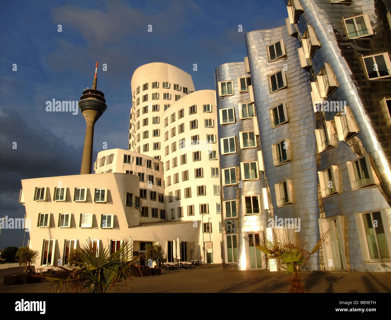 The Neuer Zollhof buildings by the architect Frank Gehry at the Medienhafen -  Dusseldorf - Germany Stock Photo