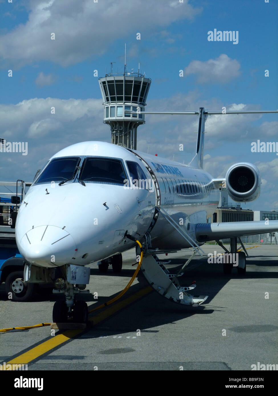 Brazilain Embraer ERJ-145 of Regional (flying for Air France) on the parking at Lyon Saint Exupery airport - France Stock Photo