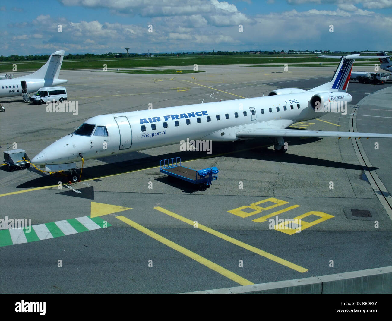 Embraer ERJ-145 regional jet of the company Regional (flying for Air France) on the parking at Lyon Saint Exupery airport Stock Photo