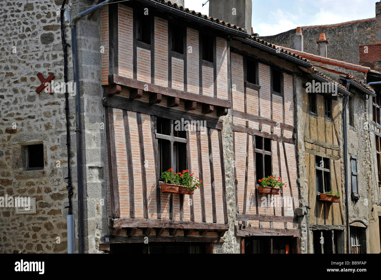 Timber Framed houses at Rue de la Vau  St. Jacques, Parthenay, Deux-Sevres, France. Stock Photo