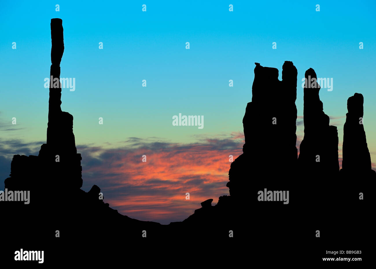 Totem Pole Silhouette Monument Valley Sunrise Arizona USA Stock Photo ...