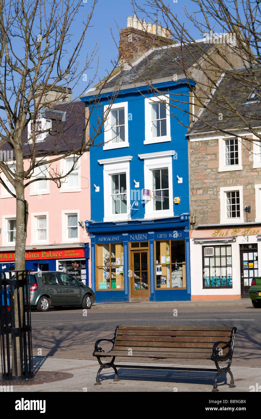 A blue house in the Market Square, Duns, Scottish Borders Stock Photo
