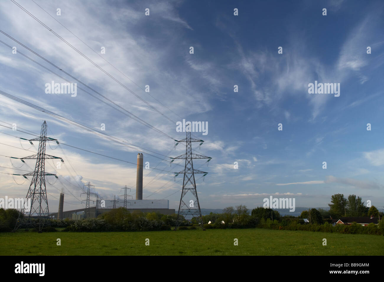 power lines and transmission towers coming from kilroot power station