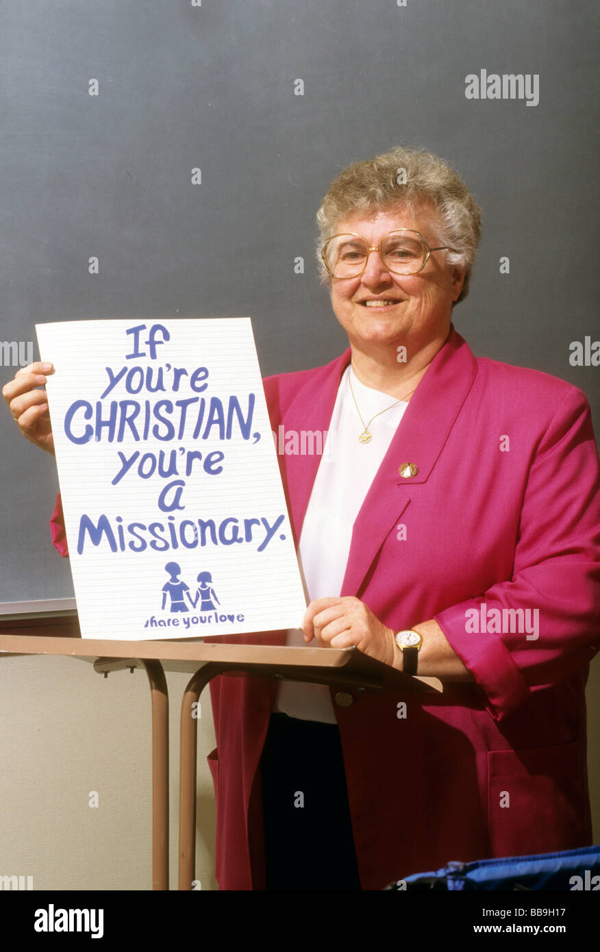 Nun sister teach Christian education smile Catholic Stock Photo