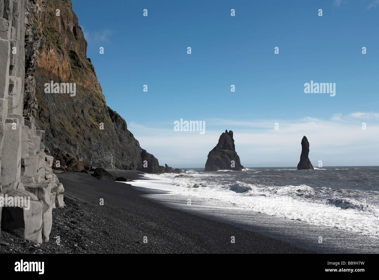 Iceland basalt cliffs and sea stacks at Garoar near Vik Stock Photo - Alamy