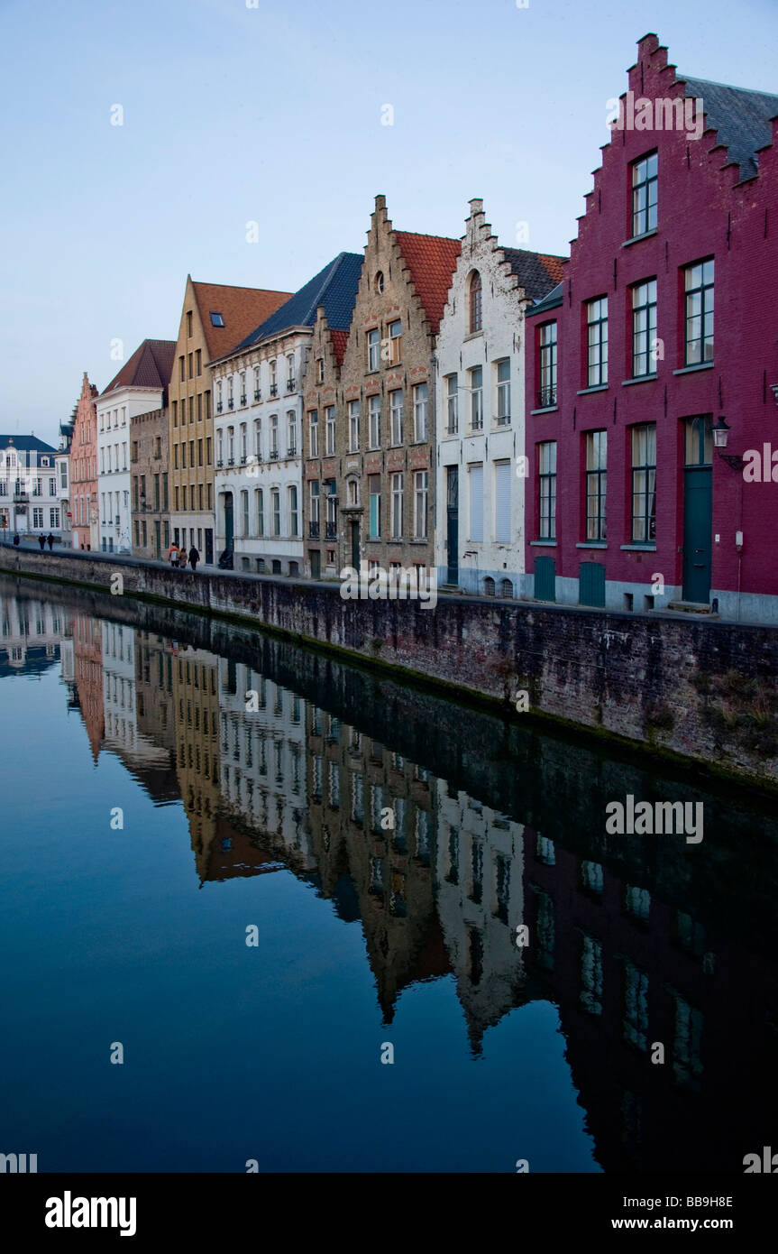 Houses reflected in the canal Brugge Belgium Stock Photo