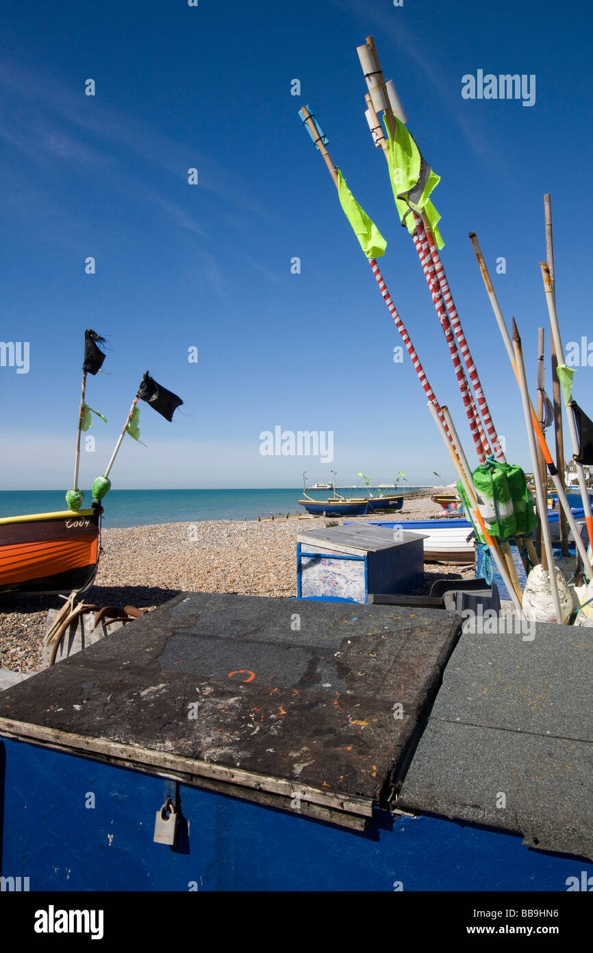 fishing boats on pebble beach worthing seaside town sussex england uk ...