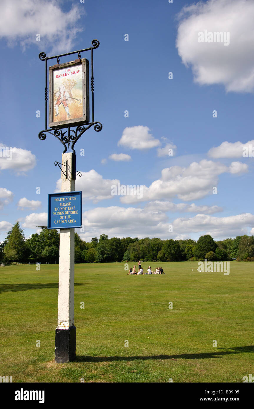 The 'Barley Mow Pub on The Green' sign, Englefield Green, Surrey, England, United Kingdom Stock Photo