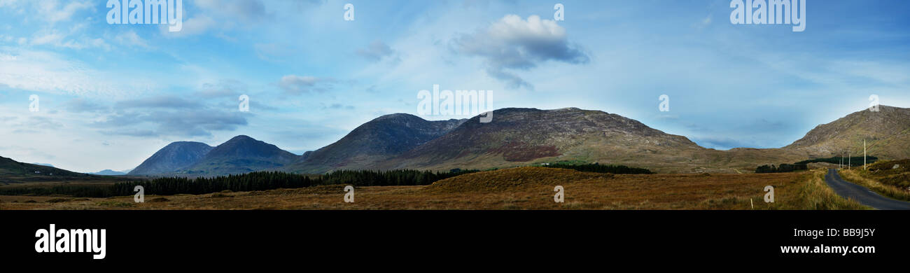 Panoramic image of Maamturk Mountains in Connemara, Ireland Stock Photo