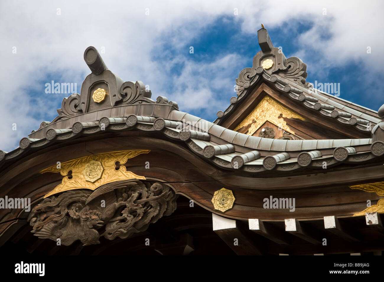 Roof detail at Fukagawa Fudo-do temple Monzen Nakacho district Tokyo Japan Stock Photo