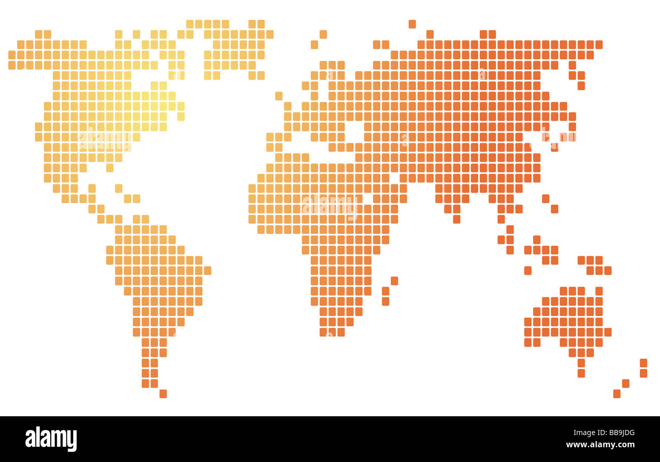 Map of the world illustration mosaic block style Stock Photo - Alamy