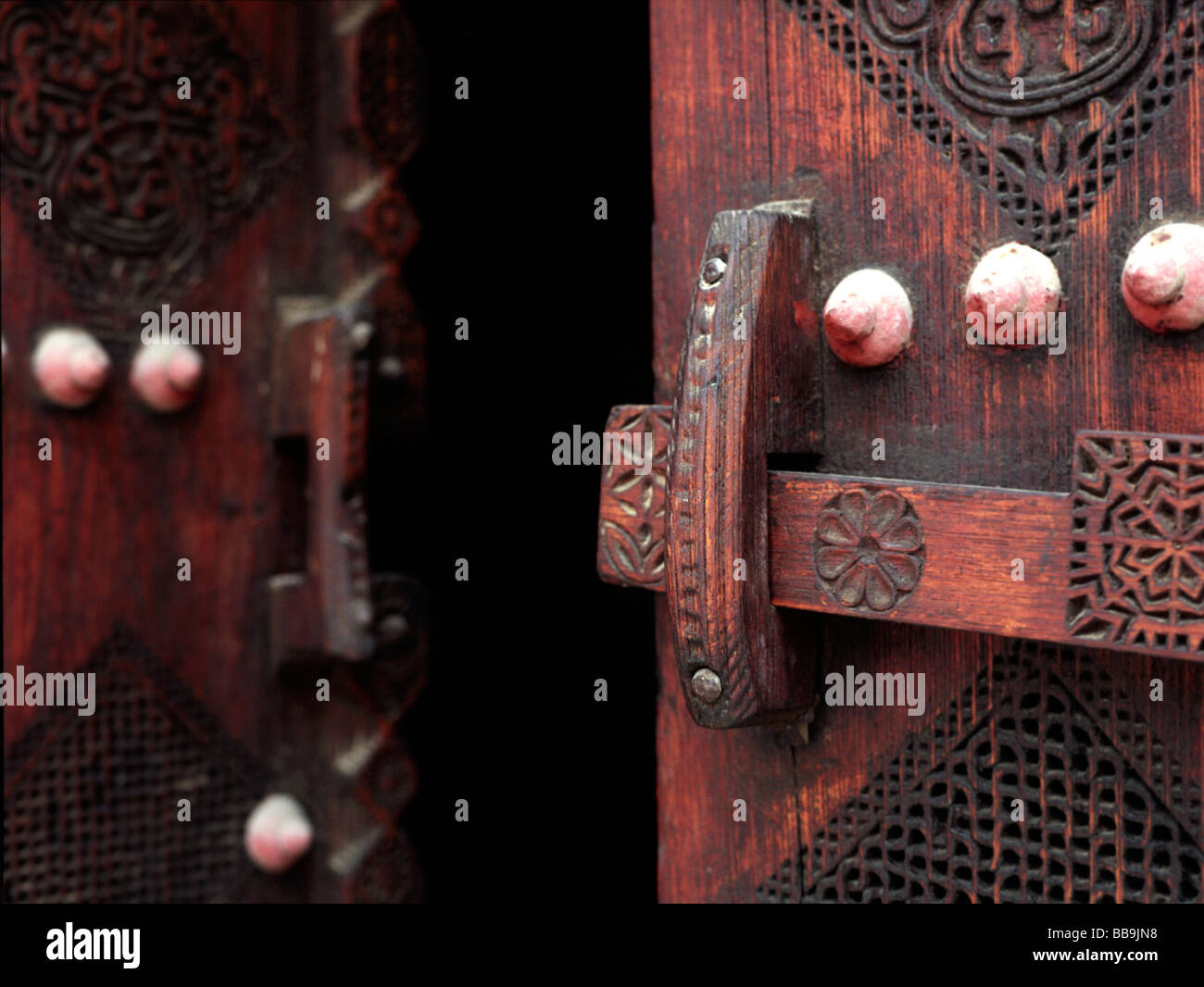 Door in the historical house of Shaikh Isa Bin Ali Al Khalifa in Muharraq, Bahrain, built at the end of the 18th century. Stock Photo