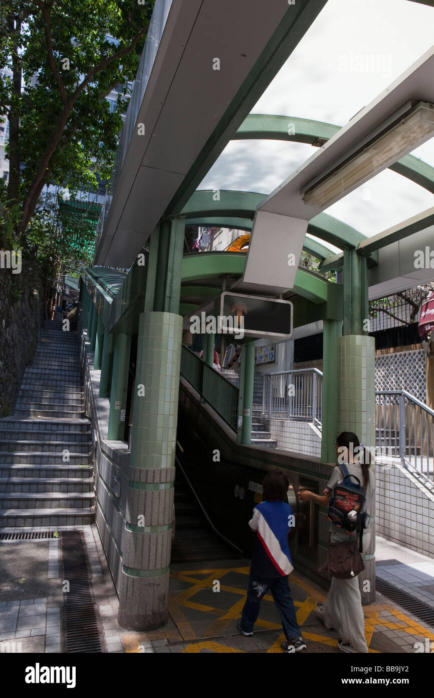 The Central-Mid-levels escalators are seen in Hong Kong Stock Photo