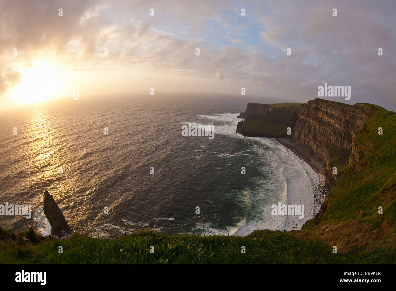 Sunset over Cliffs of Moher County Clare Eire Ireland Irish Republic Europe EU Stock Photo
