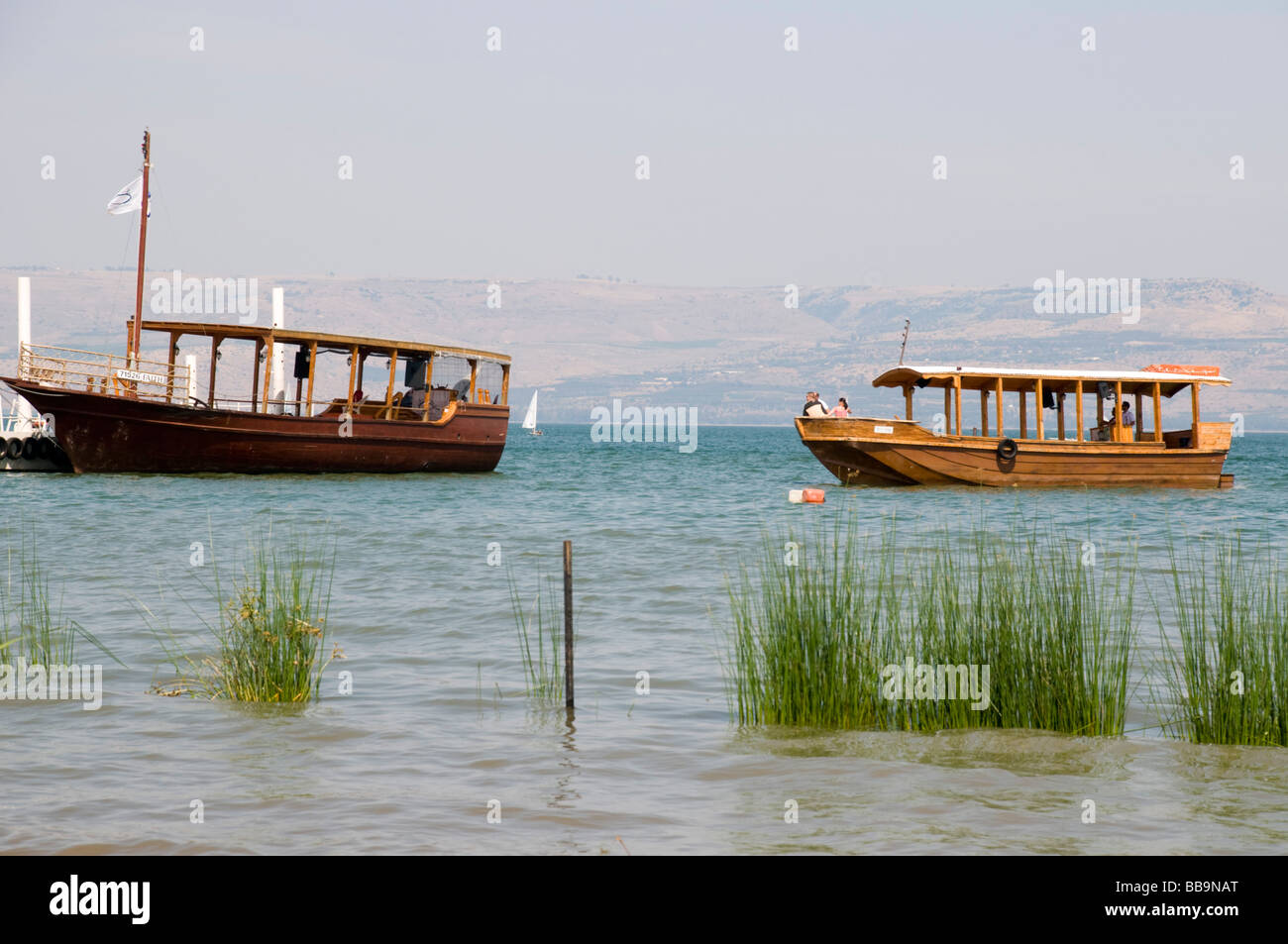 Israel Sea of Galilee A one to one replica of Jesus Boat Old wooden boat uncovered in the sea of Galilee Stock Photo