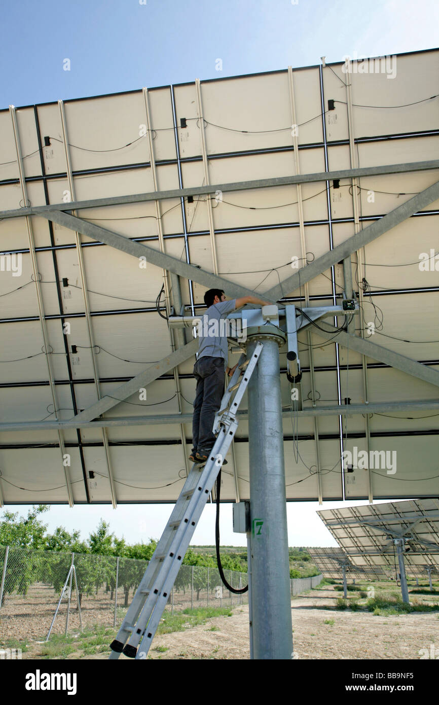 Solar panels reparation. Arbeca Lleida, Spain Stock Photo