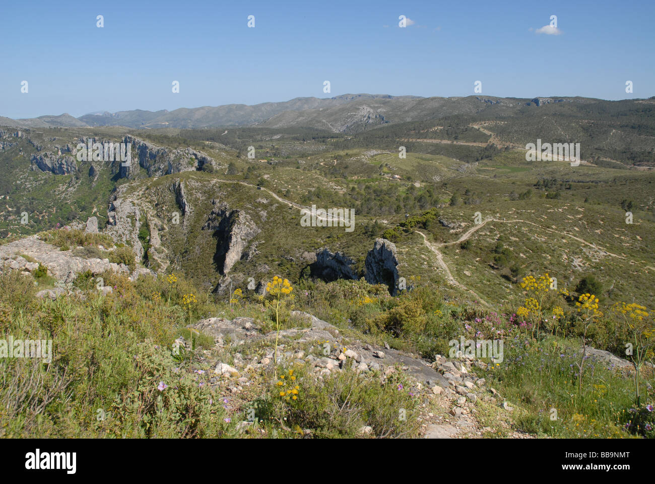 limestone ridge,Sierra de La Forada, near Alcala de la Jovada, Alicante Province, Comunidad Valenciana, Spain Stock Photo