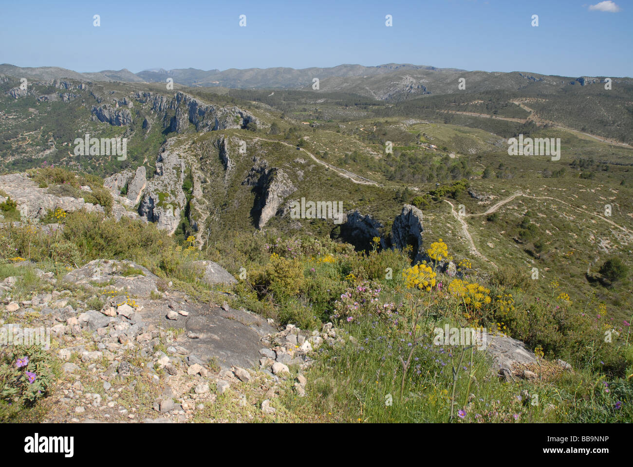 limestone ridge, Sierra de La Forada, near Alcala de la Jovada, Alicante Province, Comunidad Valenciana, Spain Stock Photo