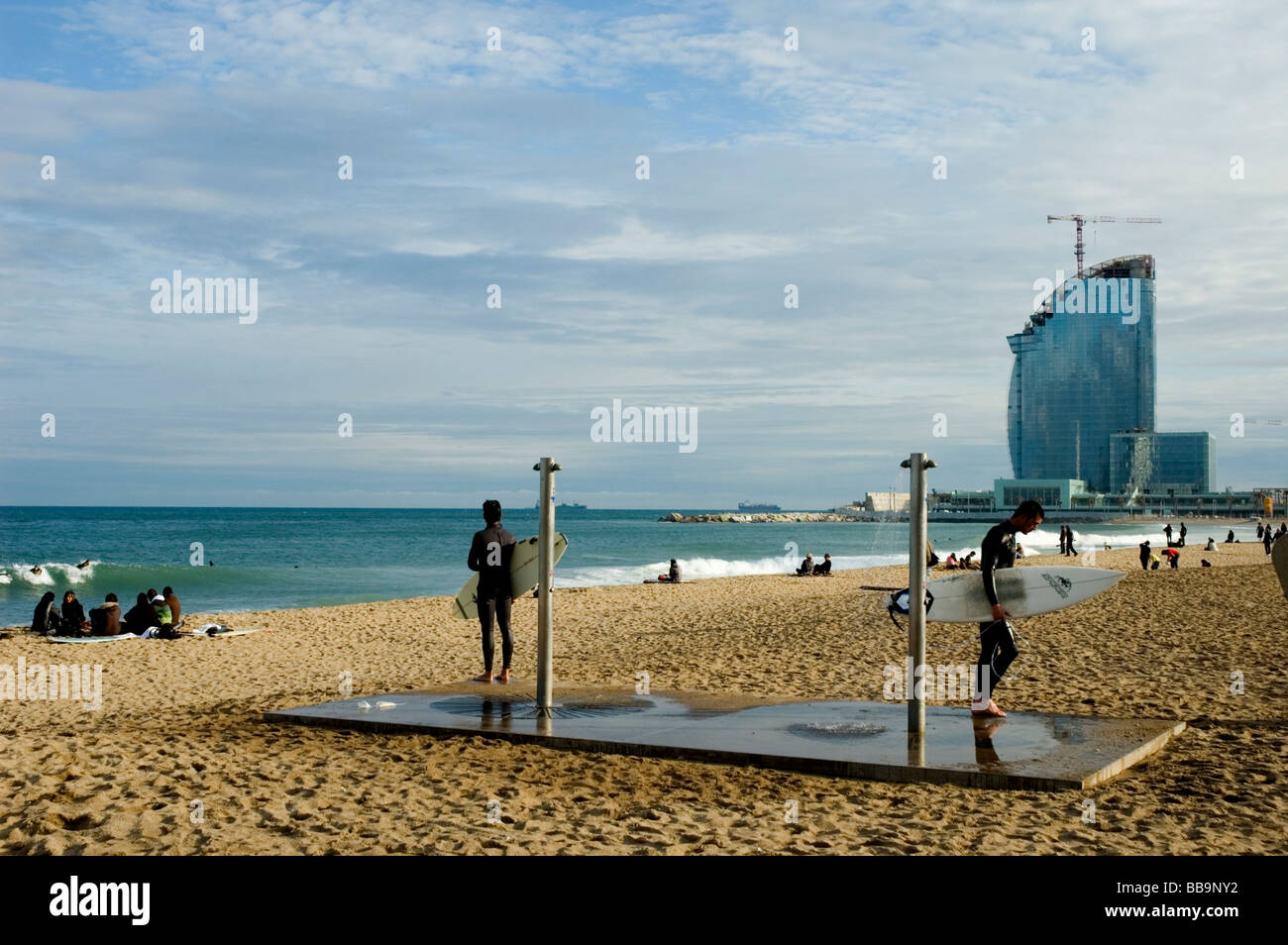 SPAIN Barcelona Beach at Barceloneta in Spring 2009 Stock Photo