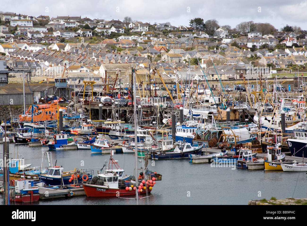 Fishing boats in Newlyn harbour, Newlyn Penzance Cornwall Stock Photo
