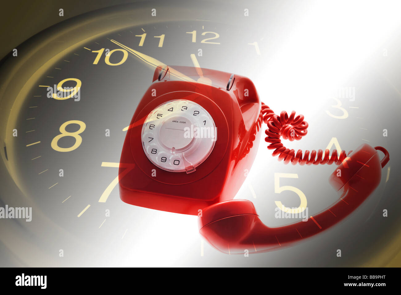 Clock and Telephone Stock Photo