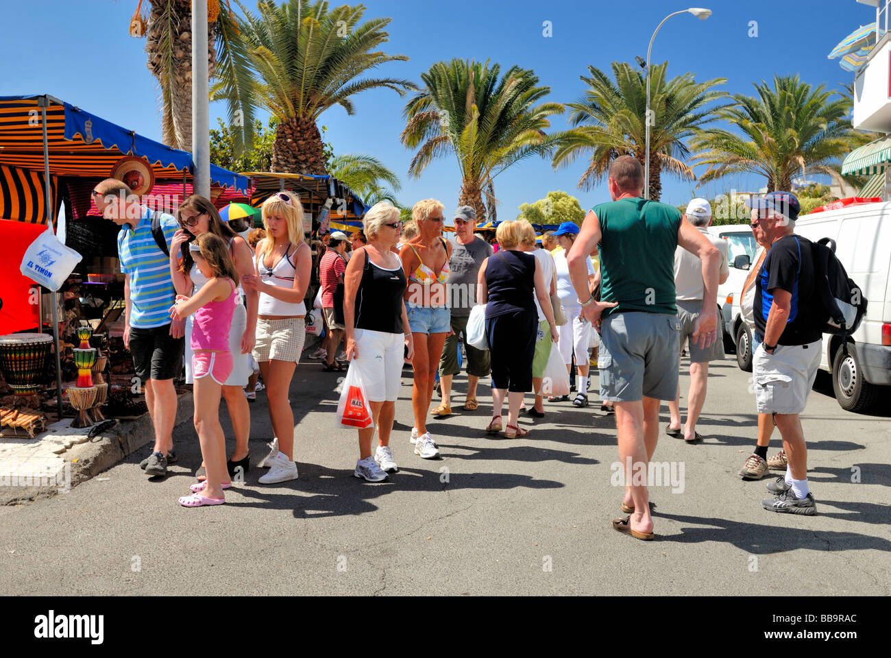 The tuesday market in Arguineguin village, Gran Canaria, Canary Islands, Spain, Europe. Stock Photo