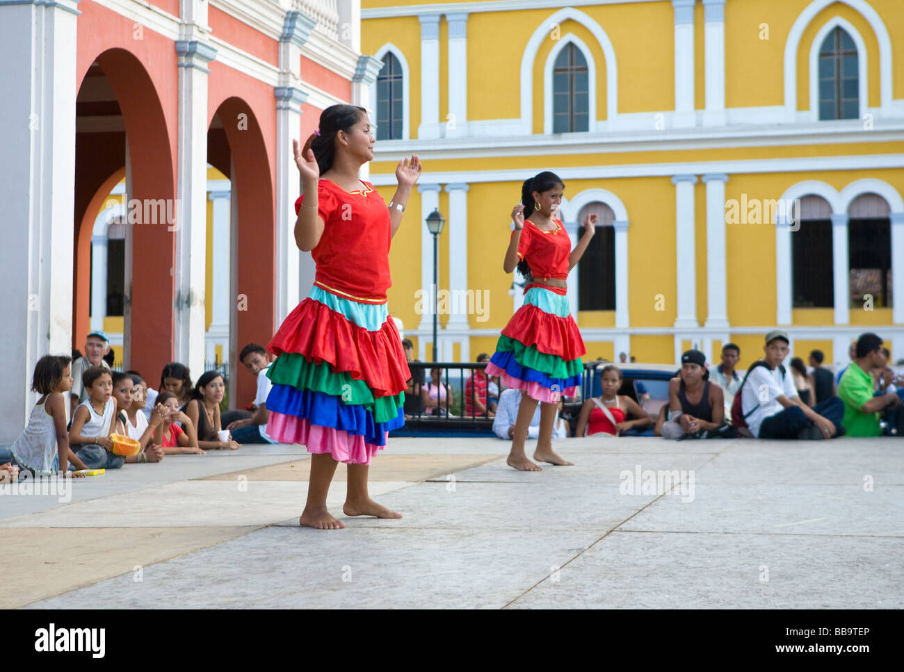 Two teenage Nicaraguan girl performs a traditional dance Granada Nicaragua Stock Photo