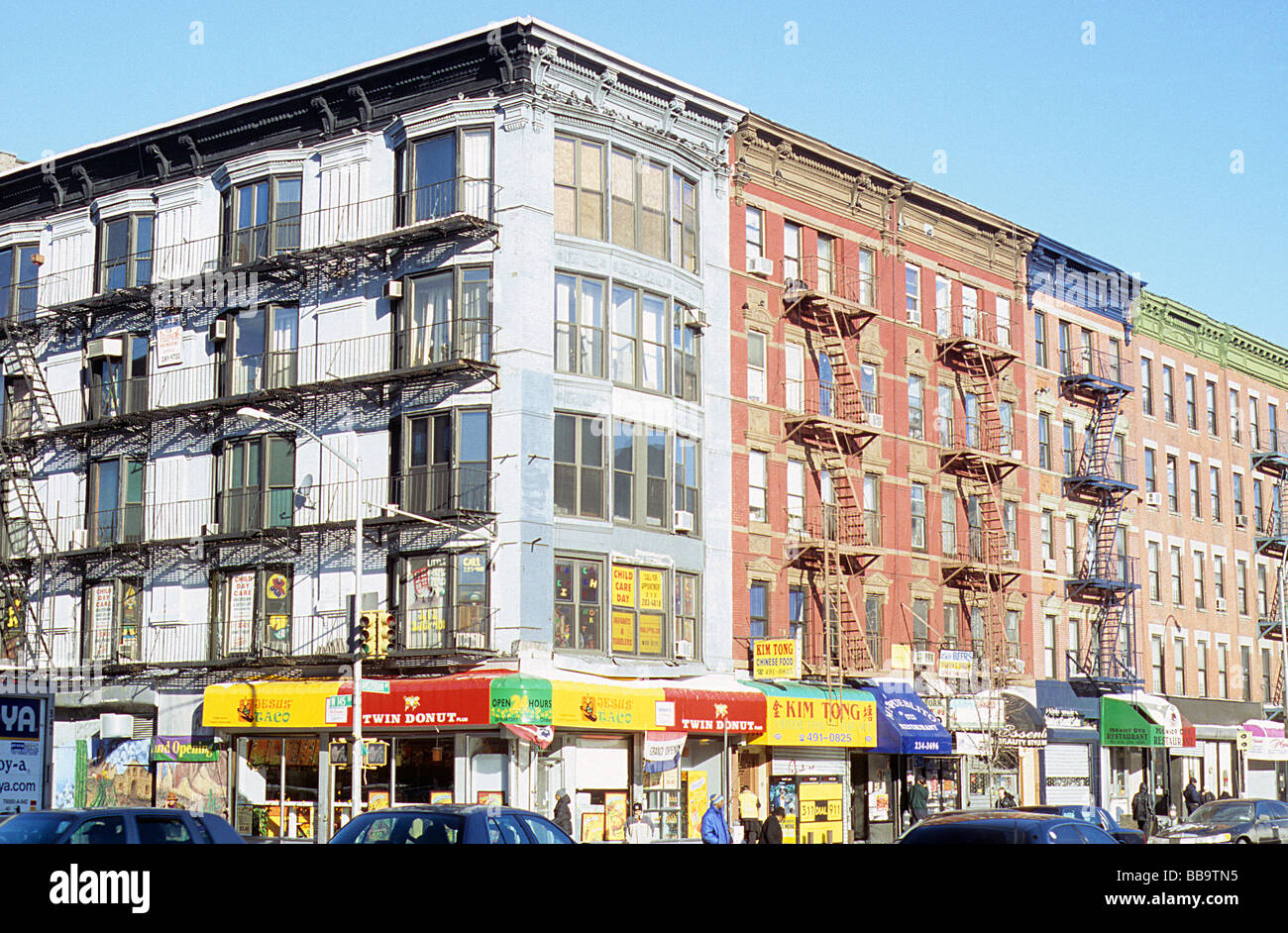 New York, West Harlem, Tenements and shops at Amsterdam Avenue and