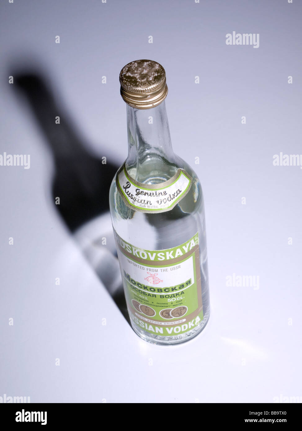 A bottle of Genuine Russian Vodka imported from the USSR in 1988 Stock Photo