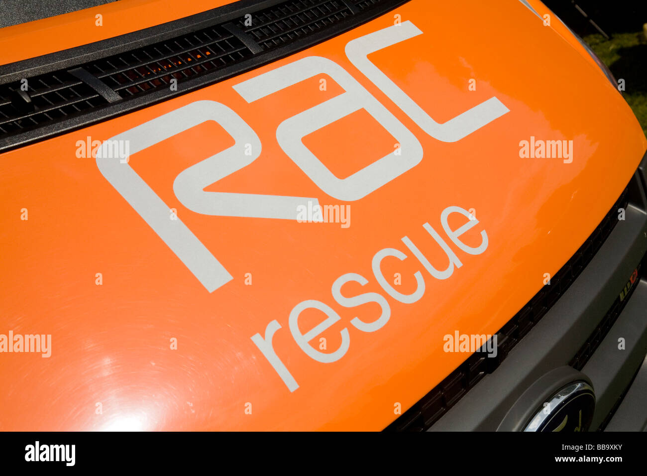 The RAC insignia on a modern RAC rescue van Stock Photo