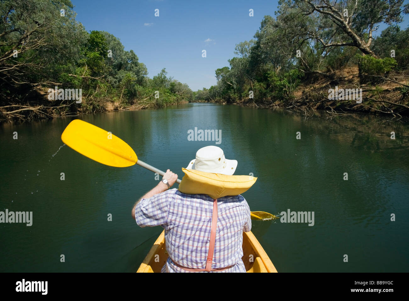 Paddling on the Katherine River.  Katherine, Northern Territory, AUSTRALIA Stock Photo
