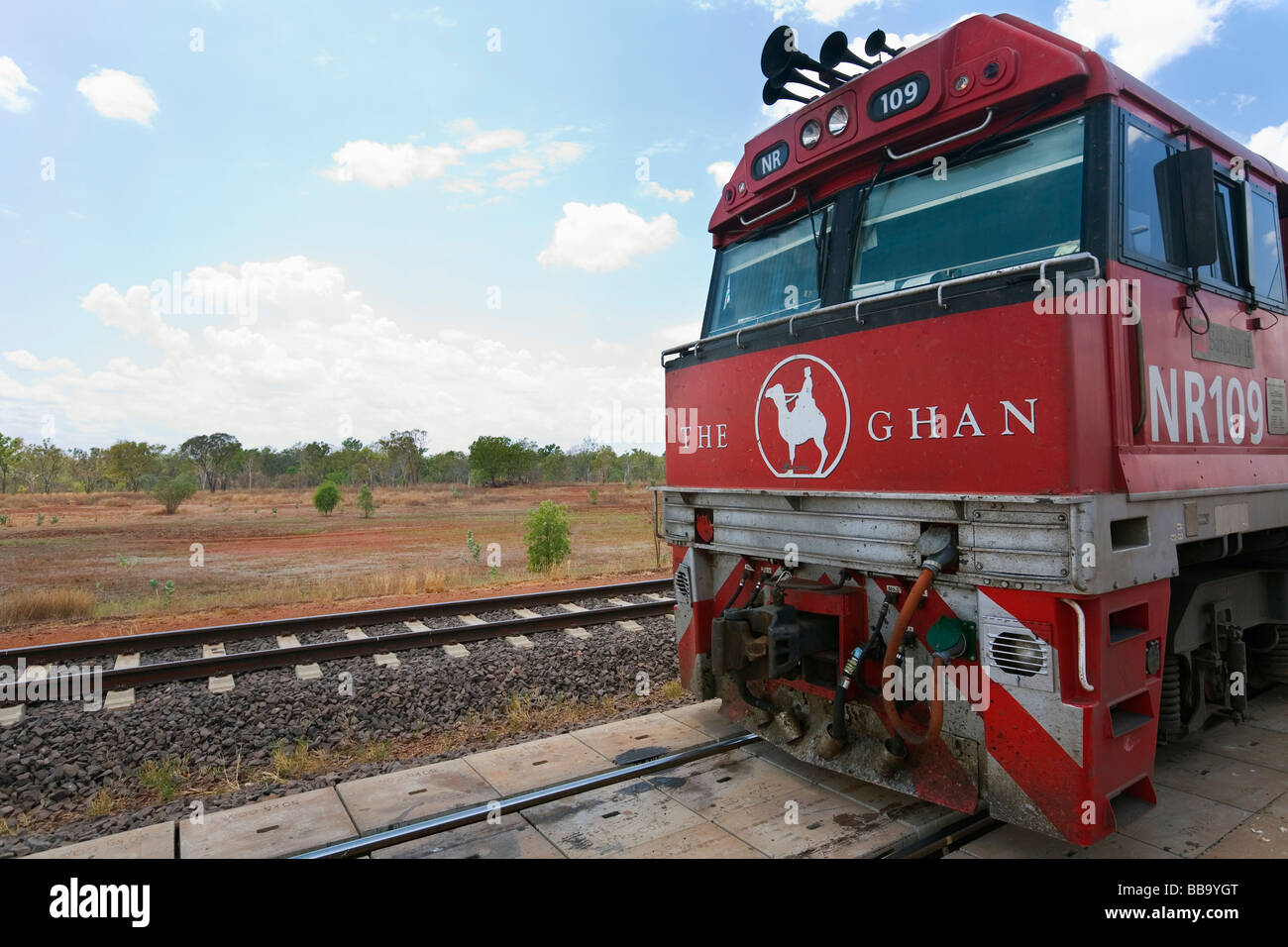 The Ghan passenger train at Katherine Station.  Katherine, Northern Territory, Australia Stock Photo