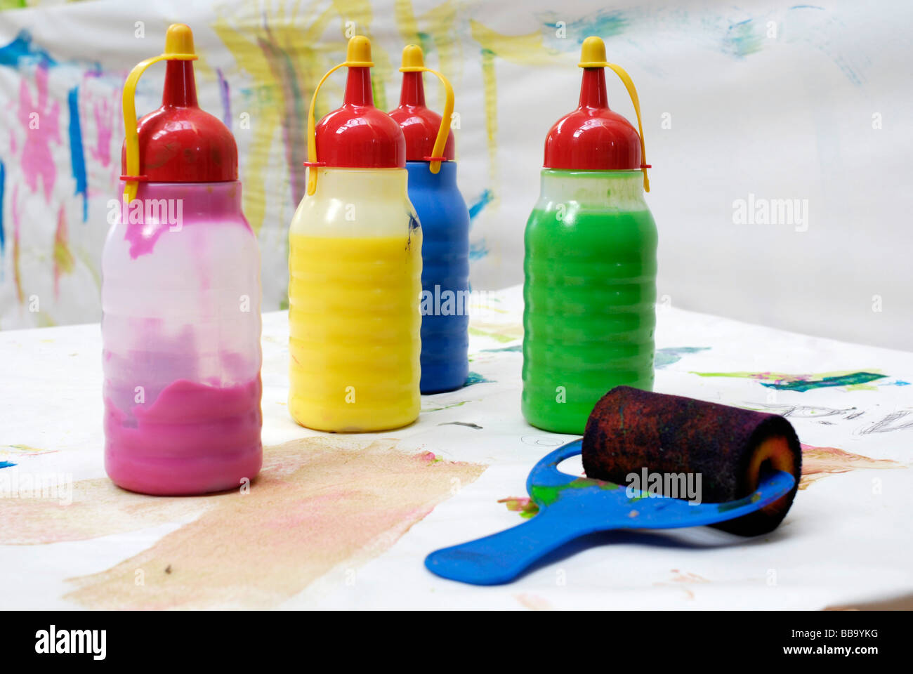 Art play with children s paints Stock Photo