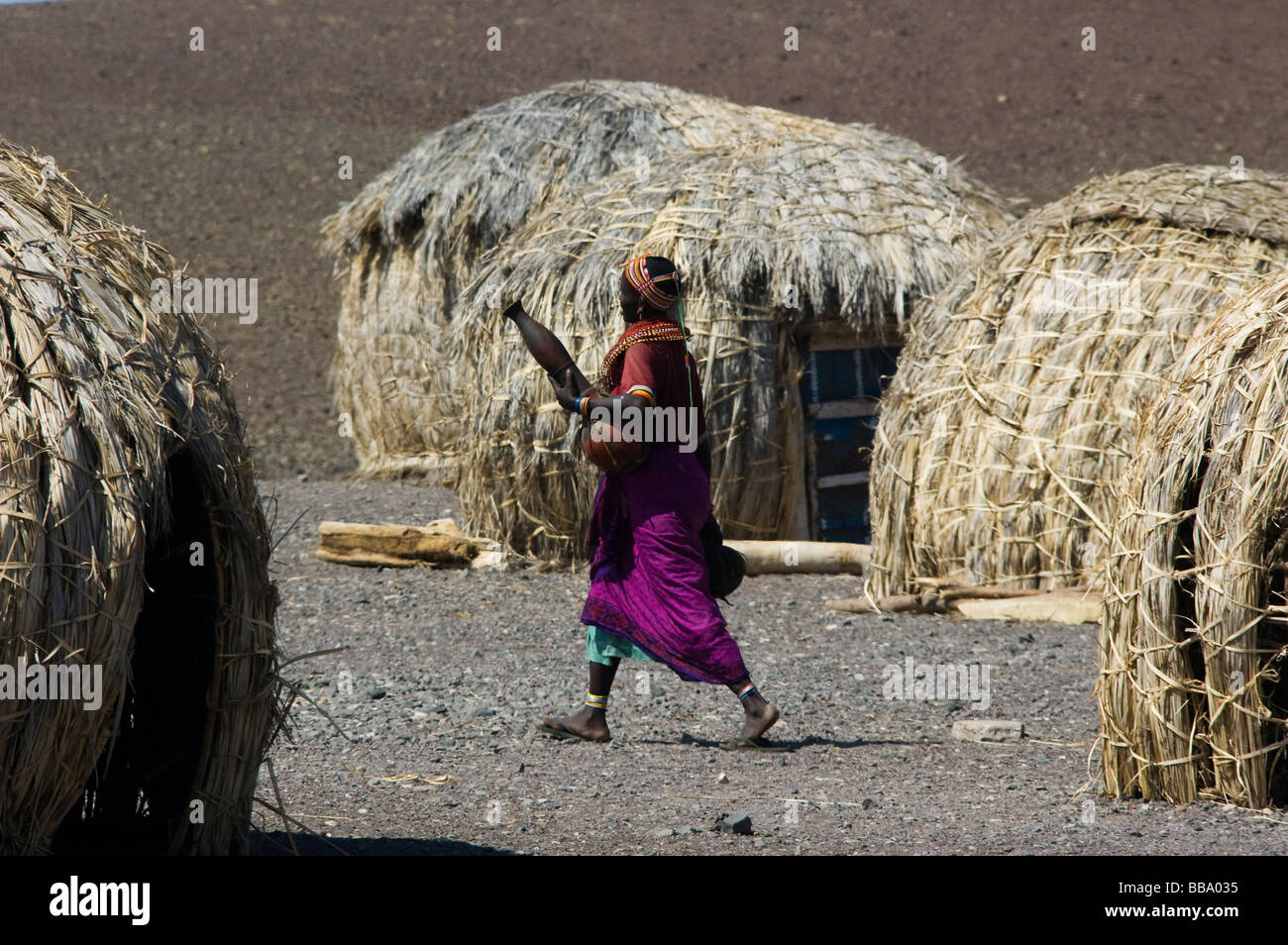 The El Molo is the smallest tribe in Kenya and lives in the Lake Turkana shoreline, Kenya Stock Photo