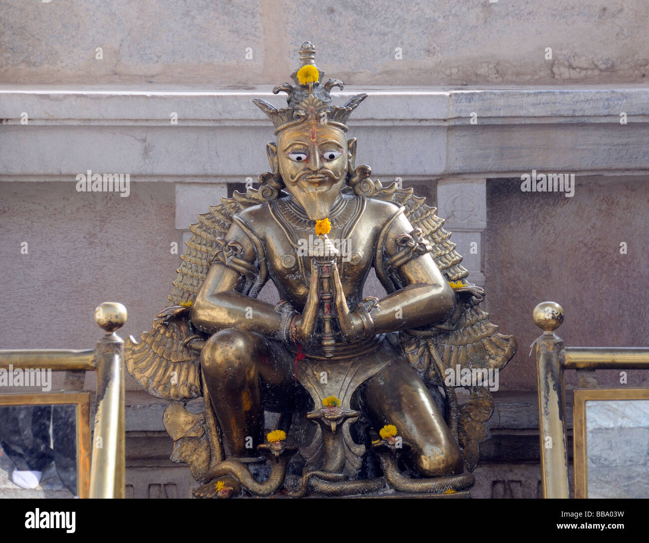 A person sized statue of the Hundu god Garuda. Stock Photo